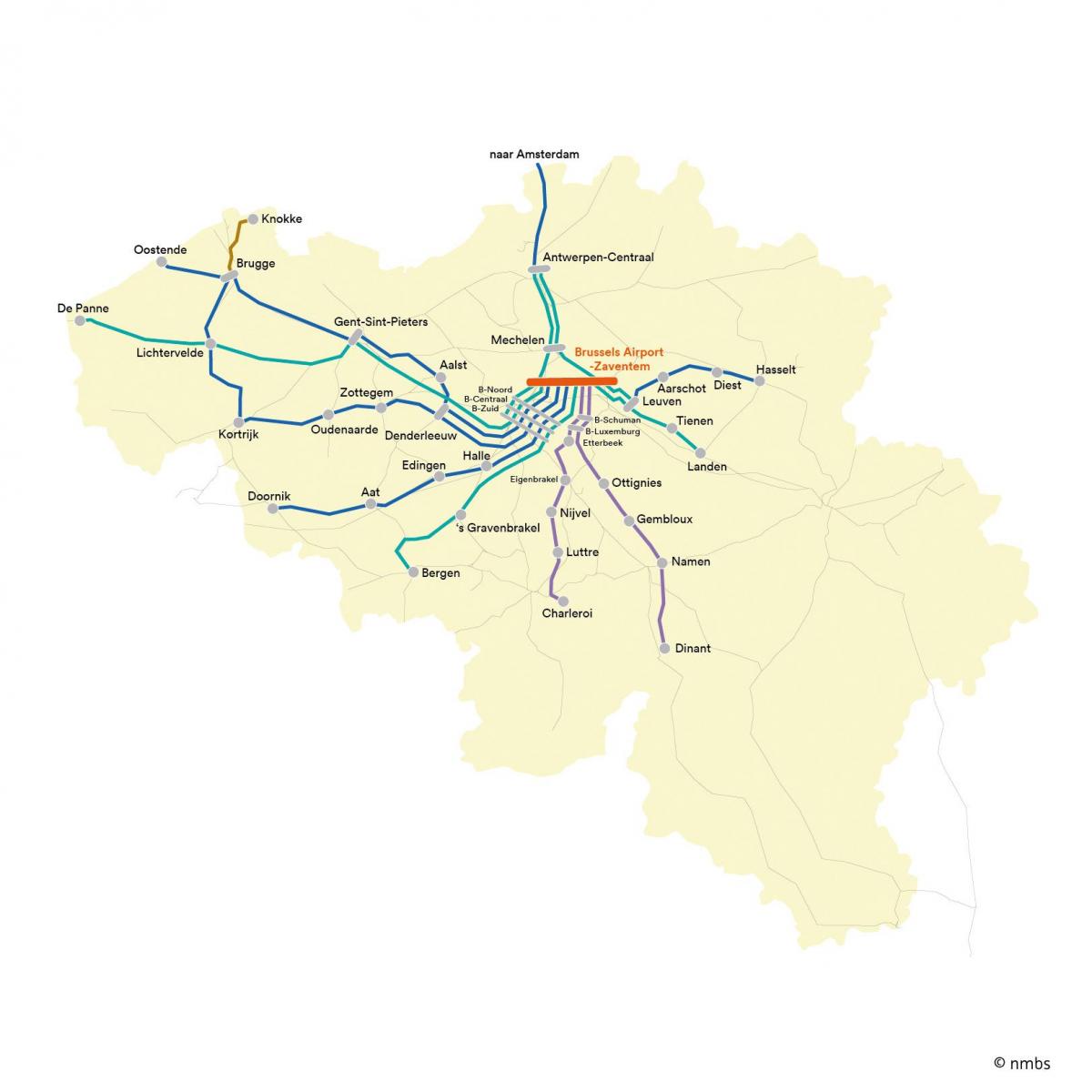 Brusel vlak mapa letiště