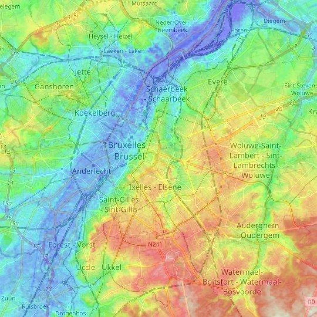 Bruxelles topografické mapy