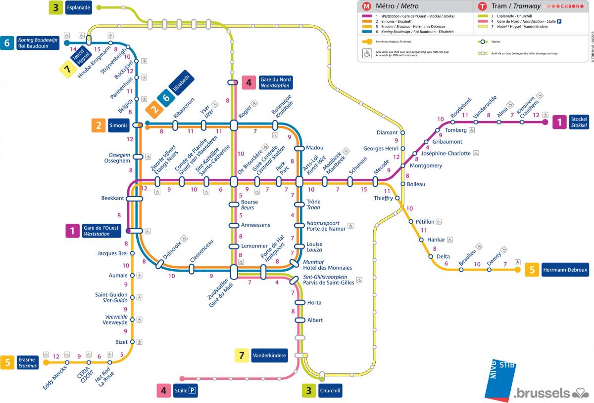 Brusel tramvajové sítě mapě