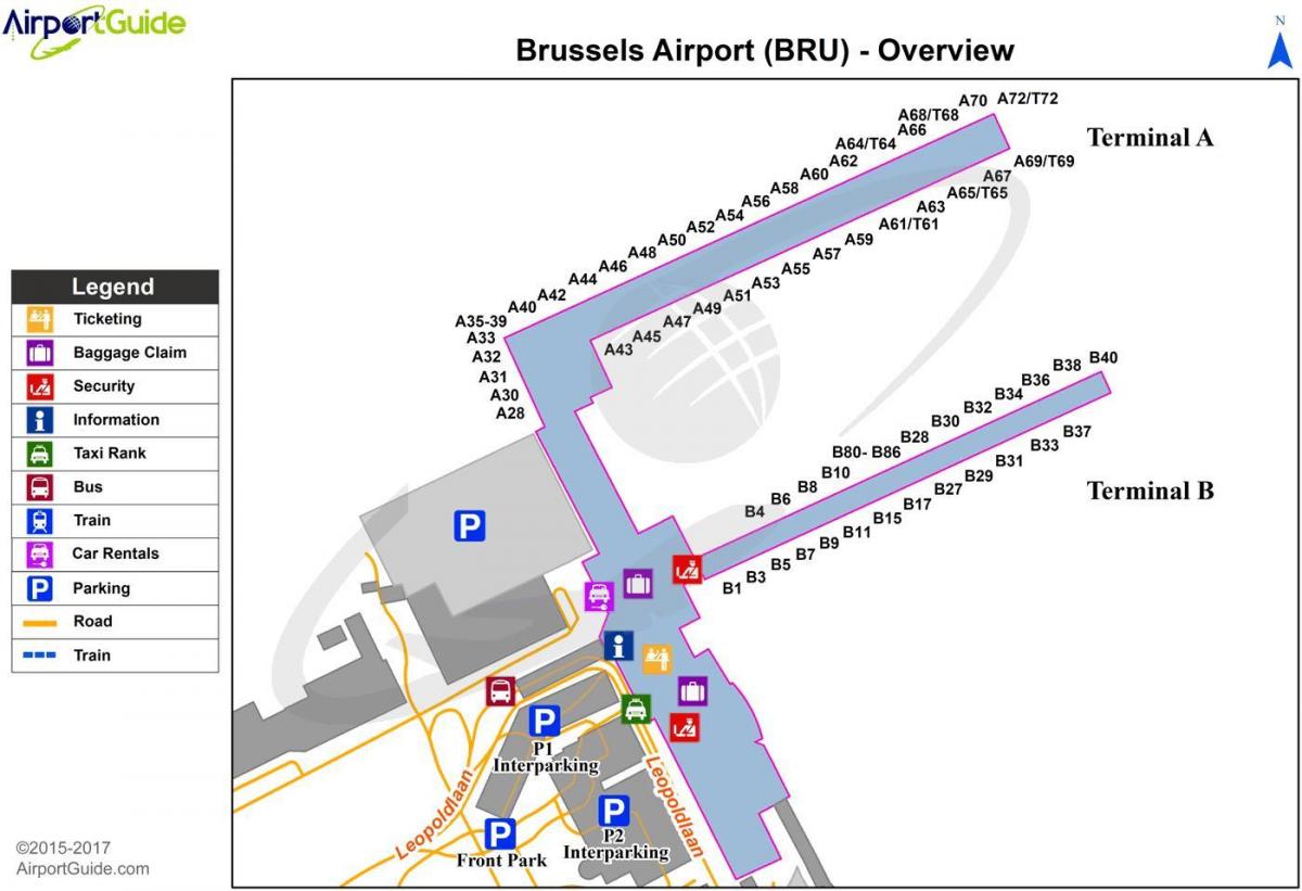 mapa letiště letiště Brusel brány
