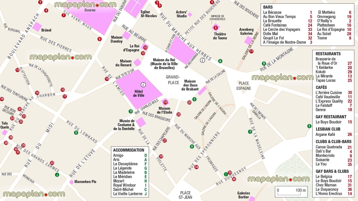 mapa Bruselu grand place