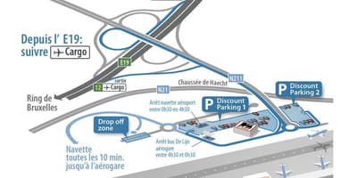 Mapa Bruselského letiště, parkování